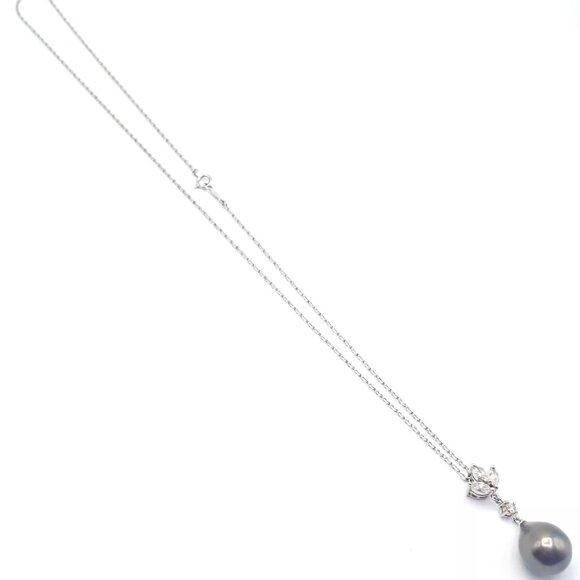 Authentic! Mikimoto 18k White Gold Tahitian Pearl Diamond Pendant Necklace - Picture 9 of 9